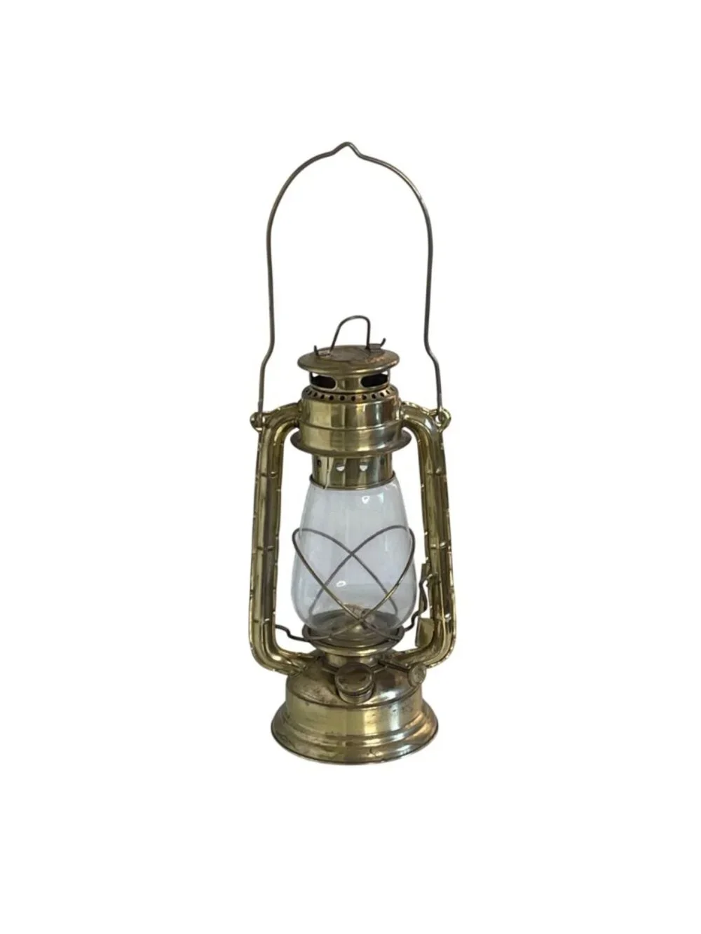 Vintage Lacquered Brass Hurricane Lantern Made in India Clean Glass Globe 12.5